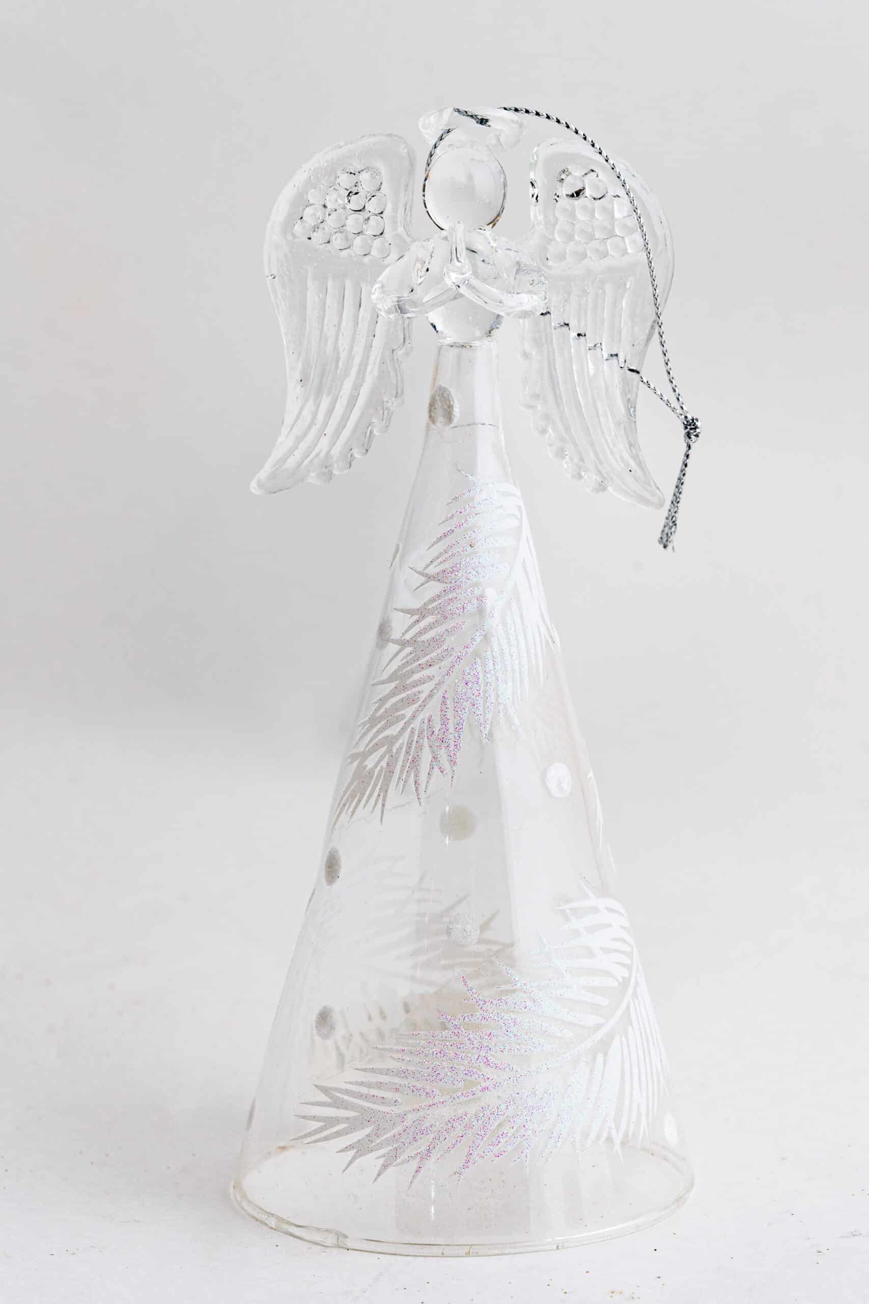 Clear Angel Ornament with Feather Stains - Image 2