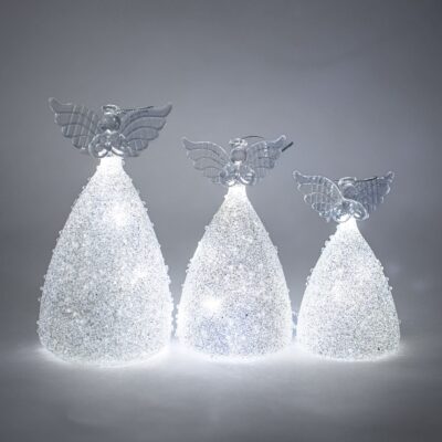 LED Angel Ornament with Grey Glitter and Rhinestones