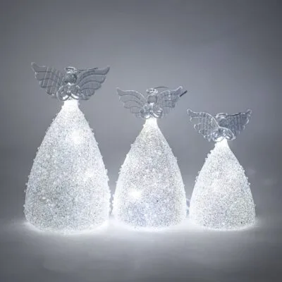 LED Angel Ornament with Grey Glitter and Rhinestones