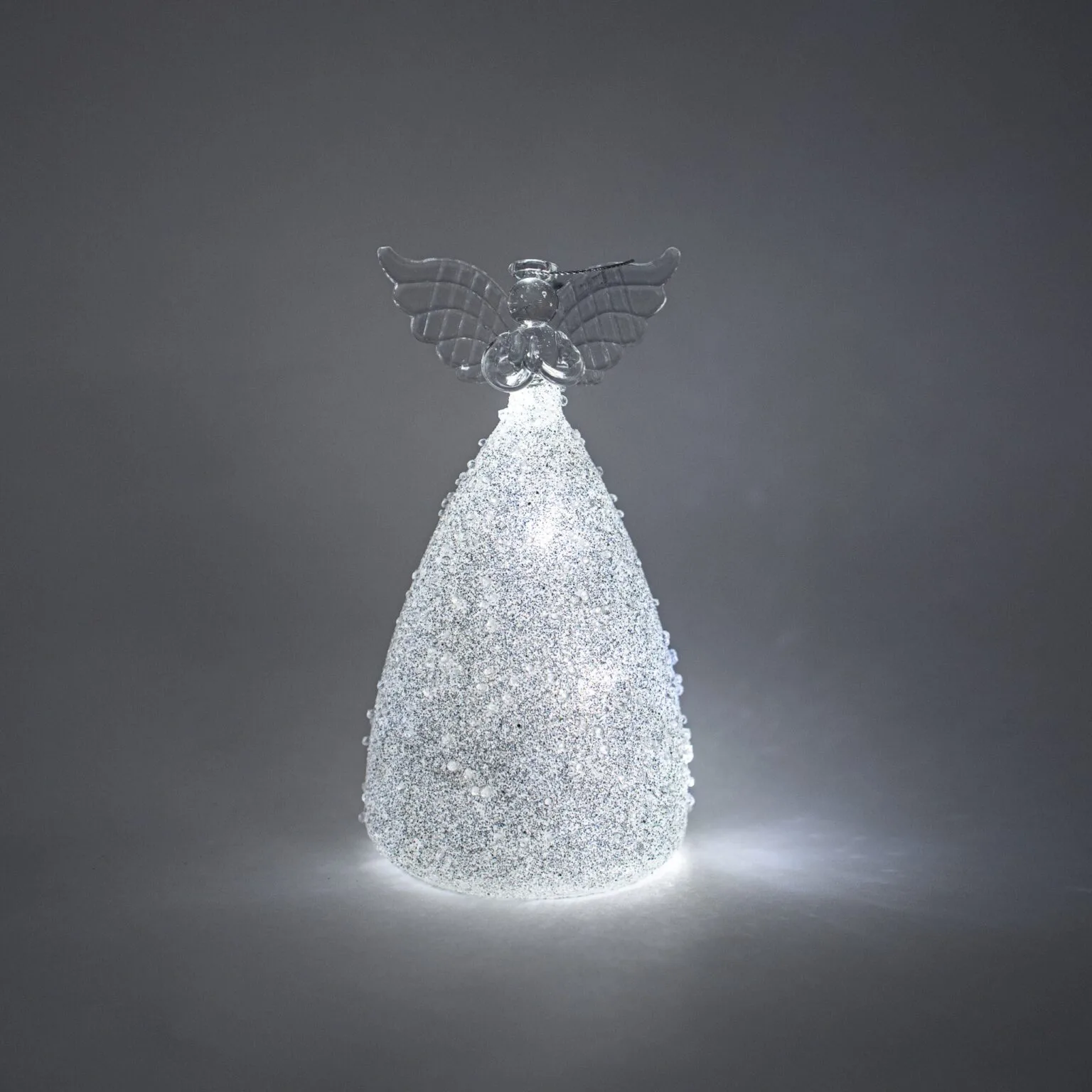 LED Angel Ornament with Grey Glitter and Rhinestones - Image 3