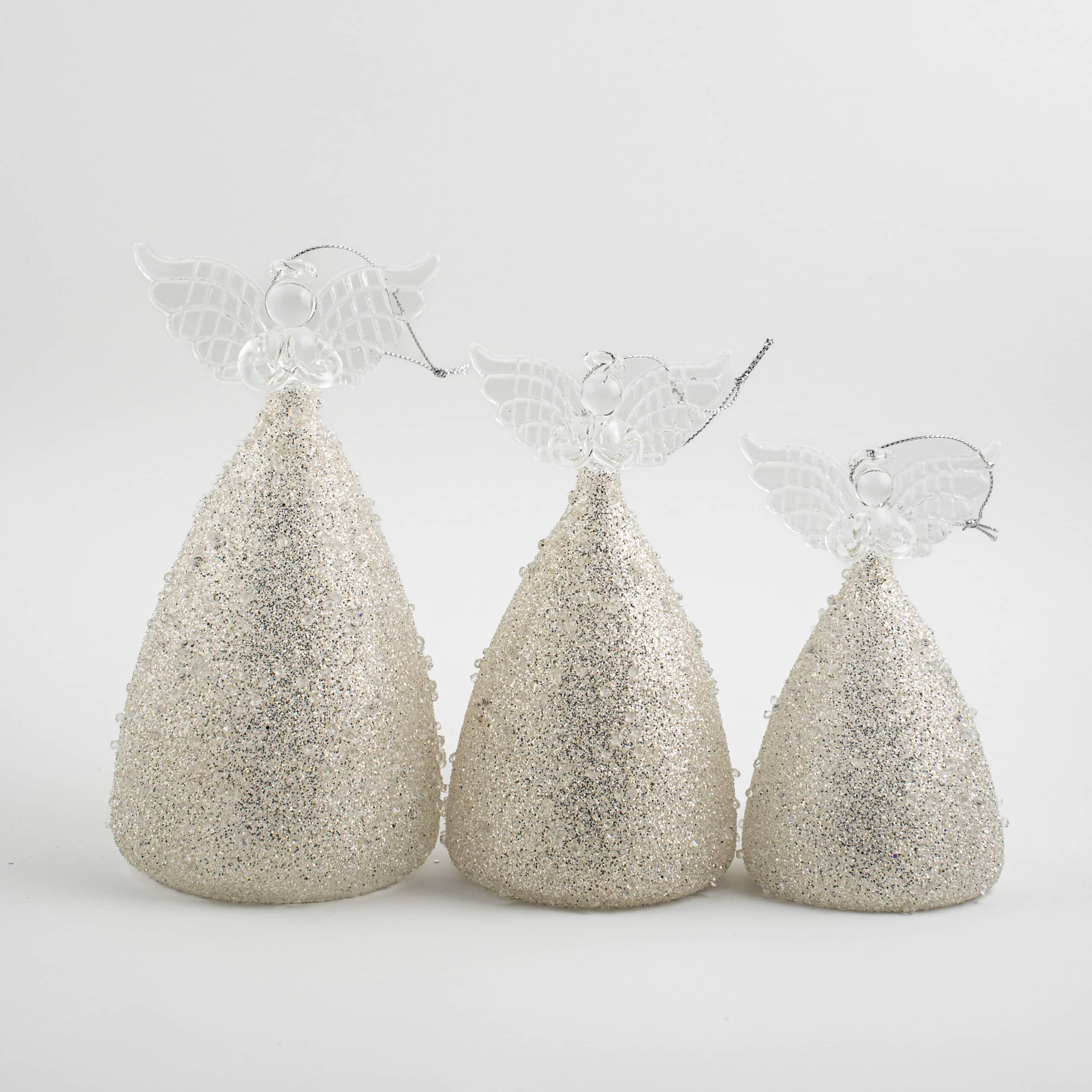 LED Angel Ornament with Grey Glitter and Rhinestones - Image 2