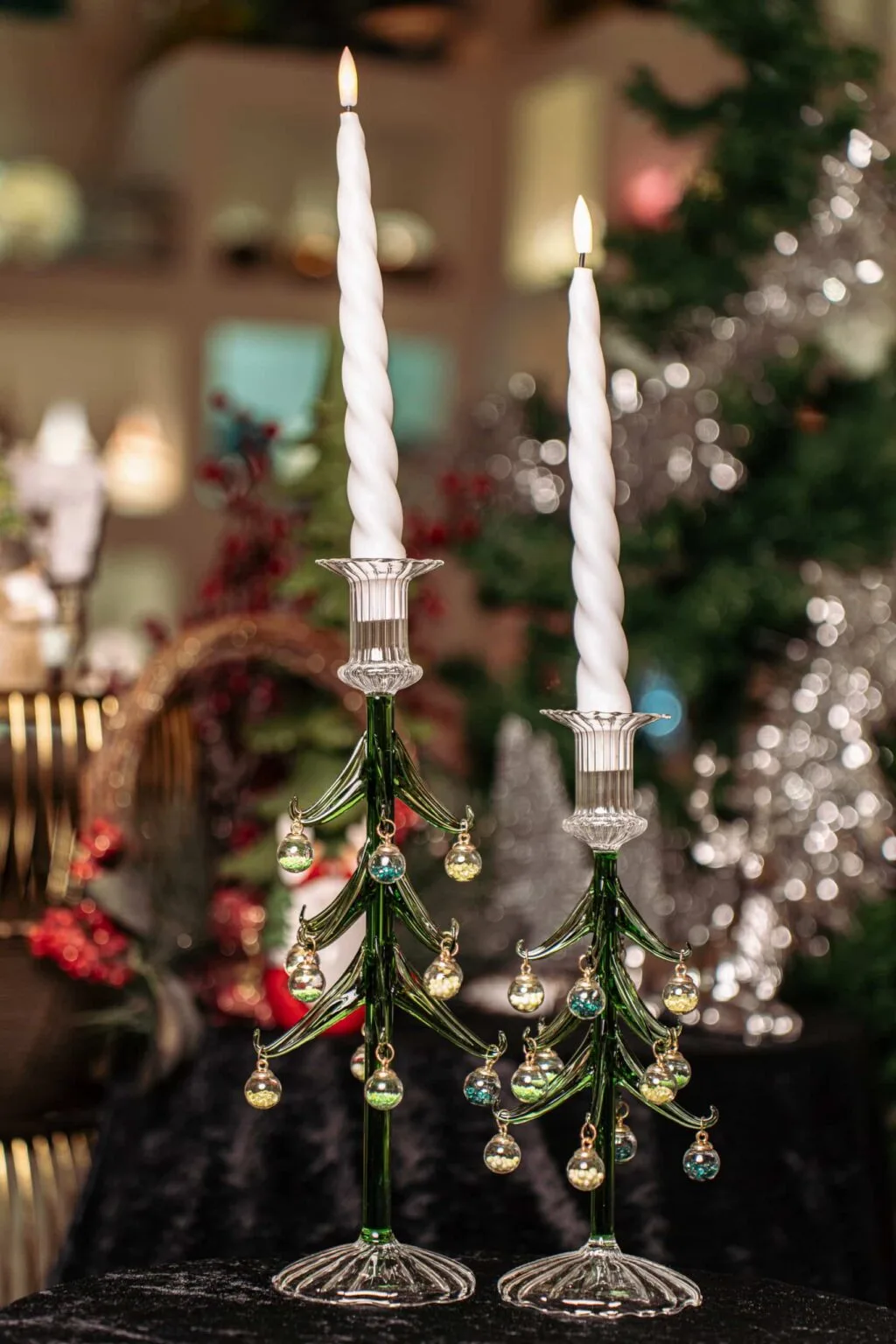 Green Christmas Tree Candle Holders