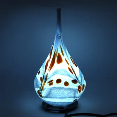 Colorful hand-blown Maltese glass teardrop lamp with intricate patterns.