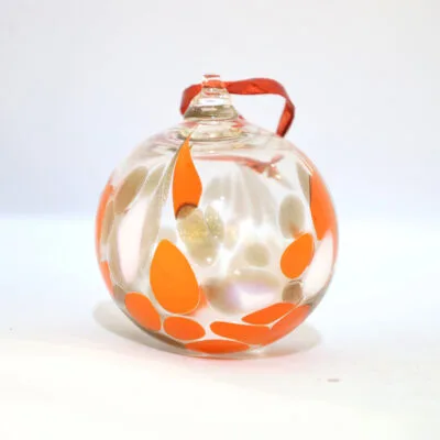 Small Round Bauble — Orange White & Gold