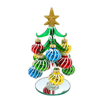 Glass Christmas Tree with Multicolor Swirl Baubles