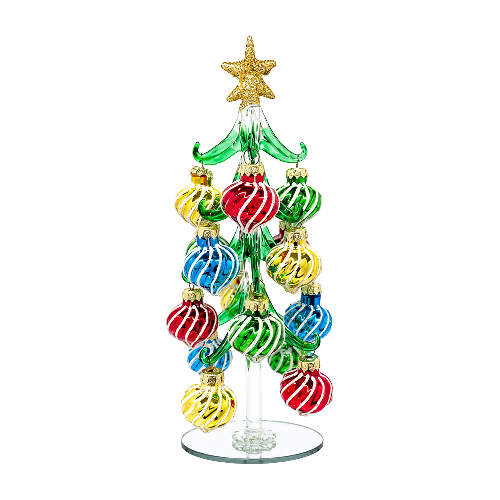 Glass Christmas Tree with Multicolor Swirl Baubles - Image 3