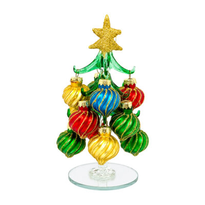 Glass Christmas Tree with Ribbed Multicolor Baubles