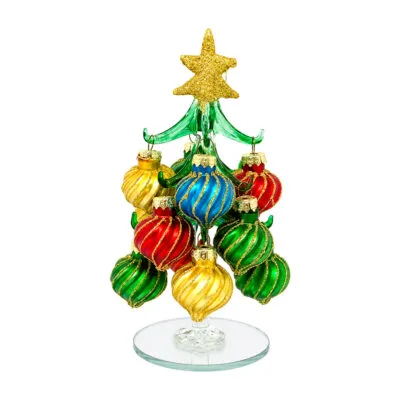 Glass Christmas Tree with Ribbed Multicolor Baubles