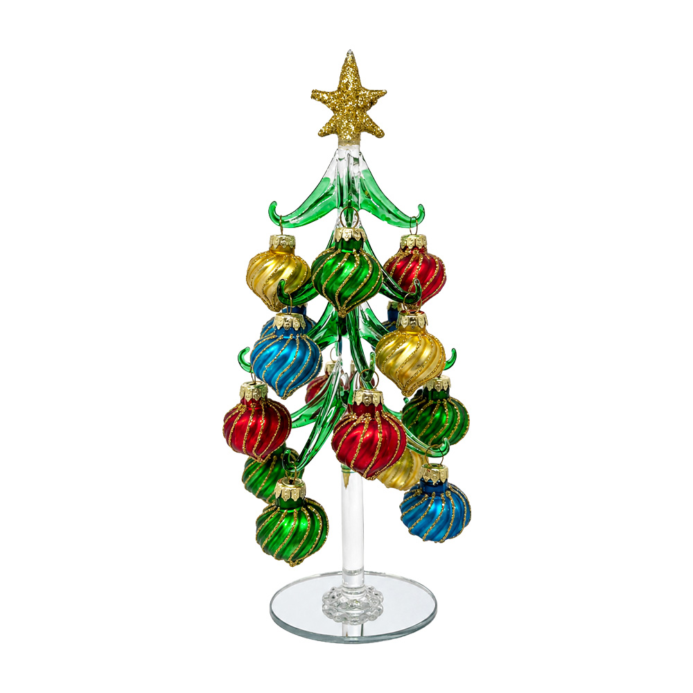 Glass Christmas Tree with Ribbed Multicolor Baubles - Image 2