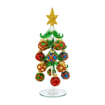 Glass Christmas Tree with Red and Gold Baubles