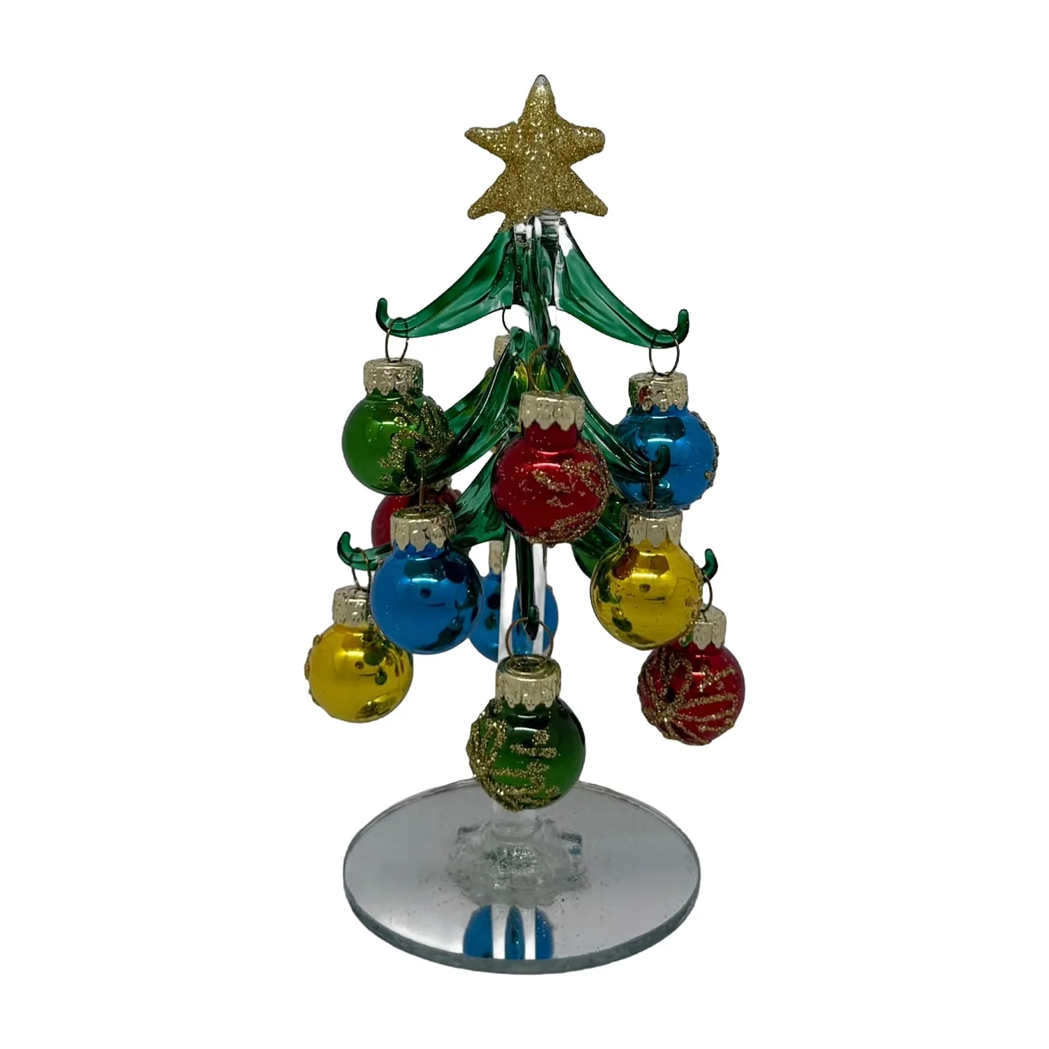 Green Glass Christmas Tree with Gold-Patterned Baubles - Image 2