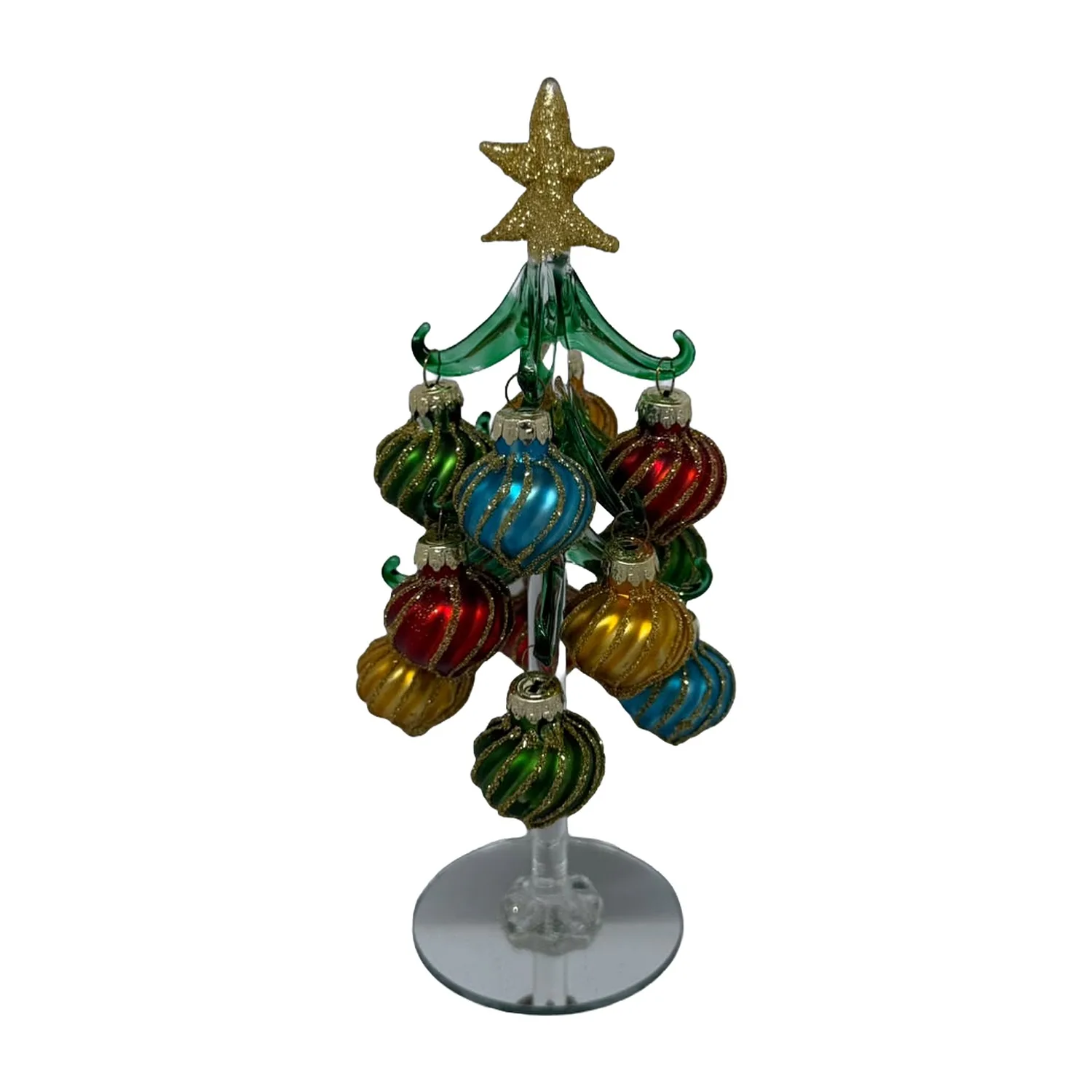 Glass Christmas Tree with Ribbed Multicolor Baubles - Image 2