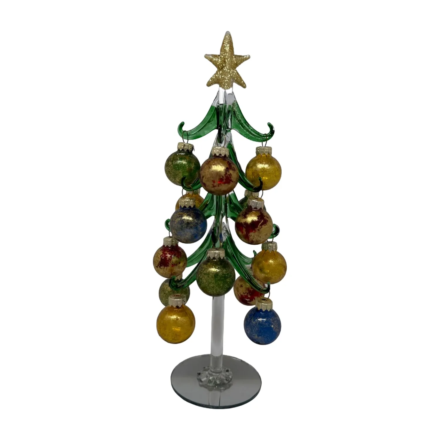 Green Glass Christmas Tree with Crackle Glitter Baubles - Image 3