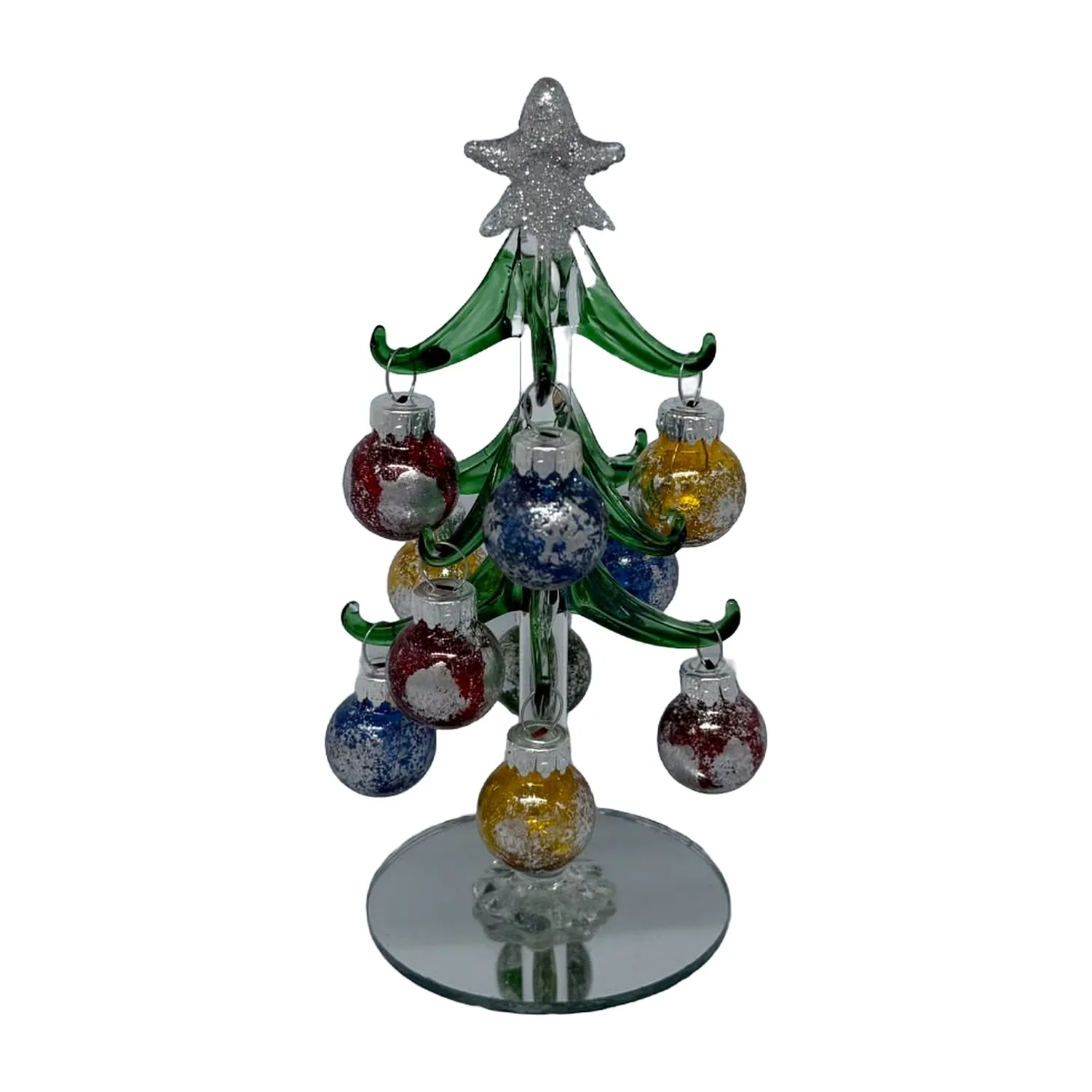 Green Glass Christmas Tree with Silver Star and Glitter Baubles - Image 2