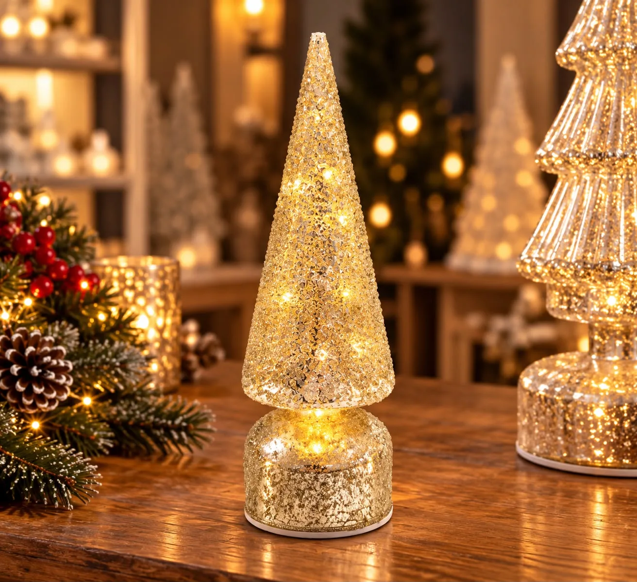 Gold Glitter LED Rotating Tree