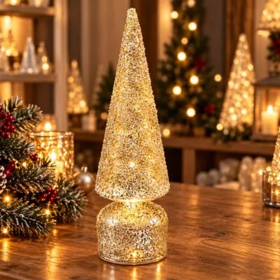 Gold Glitter LED Rotating Tree