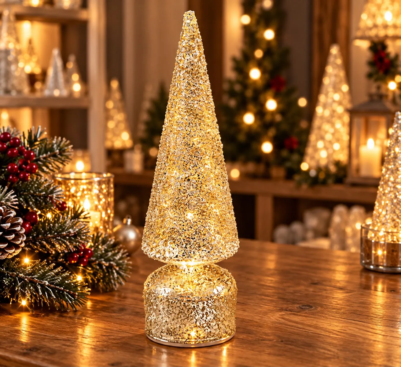 Gold Glitter LED Rotating Tree