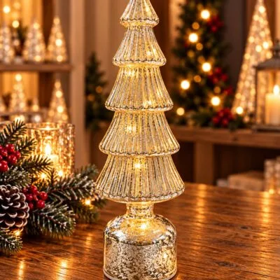 Large Silver LED Rotating Tree