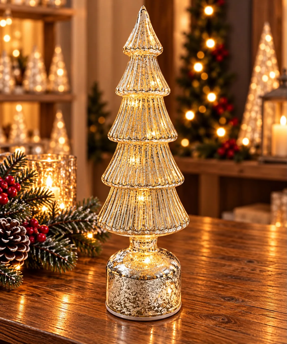 Large Silver LED Rotating Tree