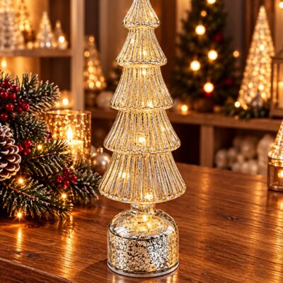 Large Silver LED Rotating Tree