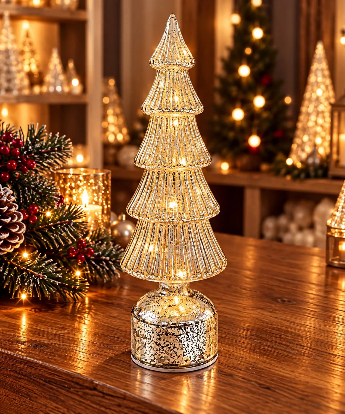 Large Silver LED Rotating Tree