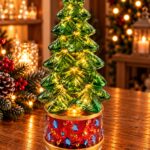 Lit Rotating Green Tree on Red Base