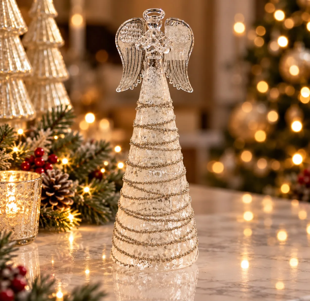 Silver Glitter LED Angel
