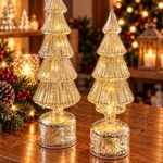 Silver LED Rotating Tree, small and large