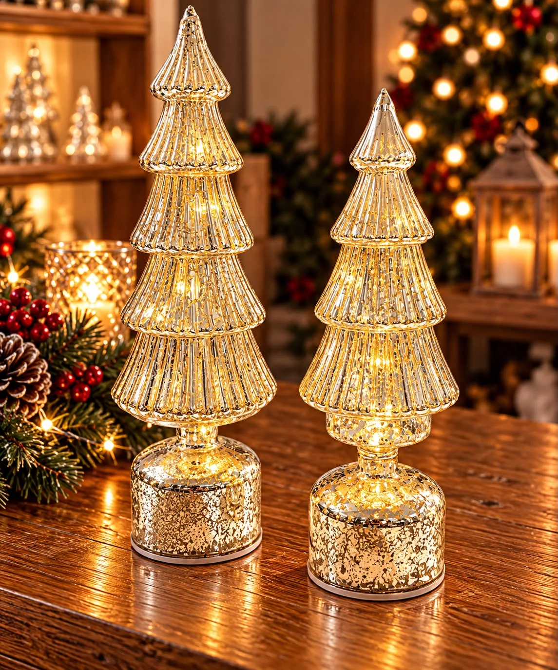 Small and Large Silver LED Rotating Trees
