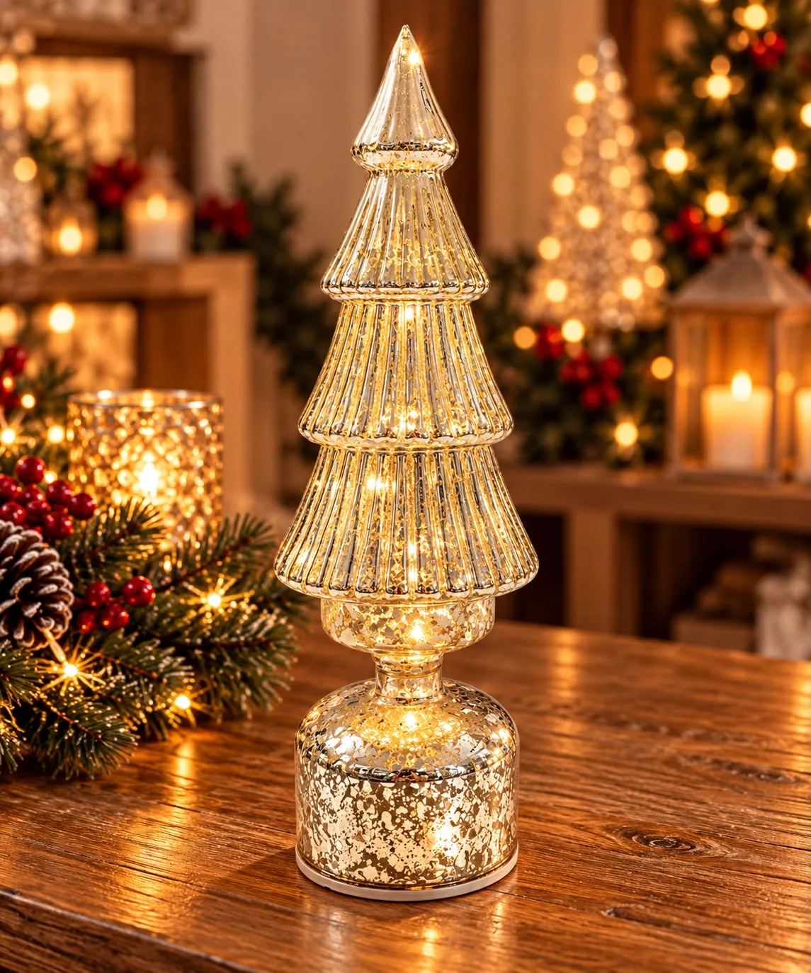 Small Silver LED Rotating Tree